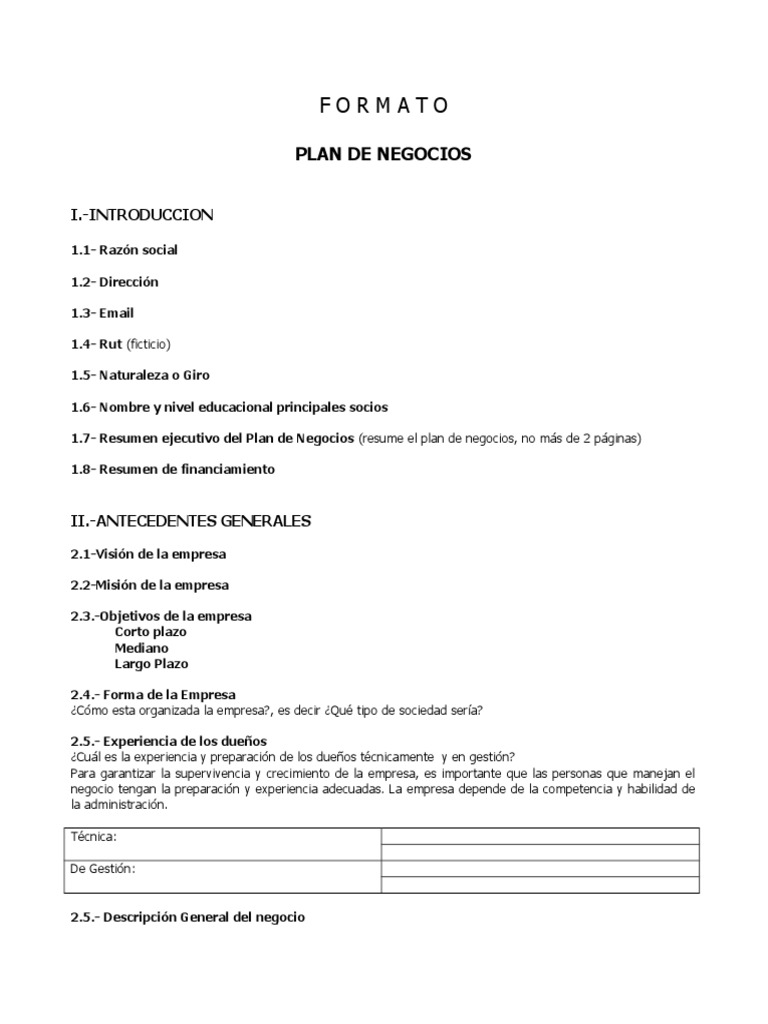 Formato Plan de Negocios 7  Producto (Negocio)  Marketing  Prueba