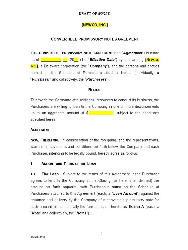 Convertible Promissory Note Purchase Agreement PDF Securities Act