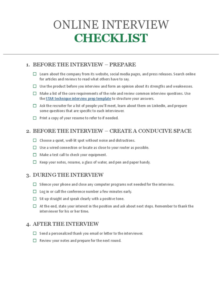 Online Interview: Checklist | PDF | Career & Growth | Business
