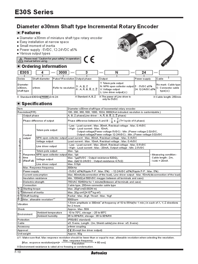 E30S Series: Diameter Ø30mm Shaft Type Incremental Rotary Encoder | PDF ...