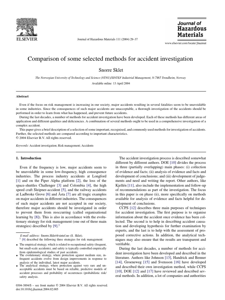 Comparison of Some Selected Methods For Accident Investigation PDF ...