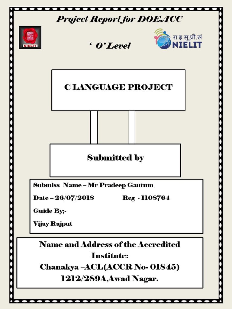 Project Report For DOEACC O' Level | PDF | C (Programming Language ...
