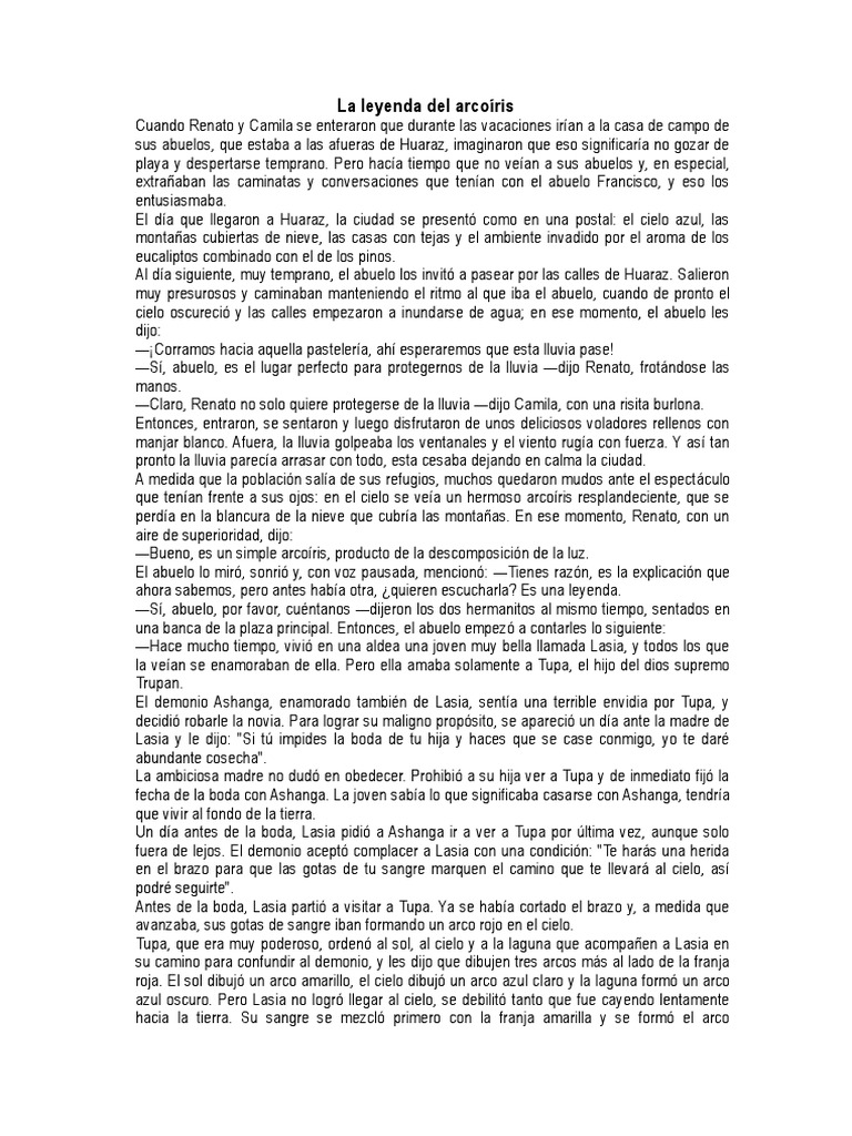 La leyenda del arcoíris para niños | PDF | Arco iris | Naturaleza