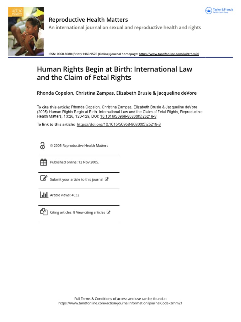 Human Rights Begin at Birth International Law and The Claim of Fetal ...