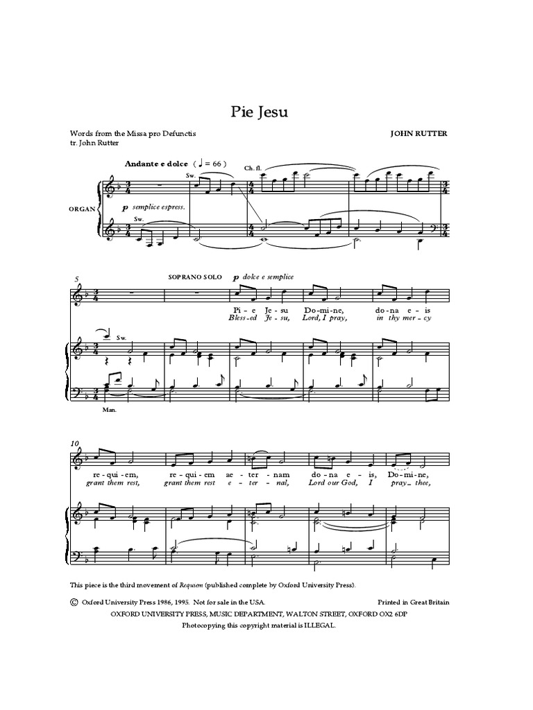 Pie Jesu (Rutter) PDF Entertainment (General) Business
