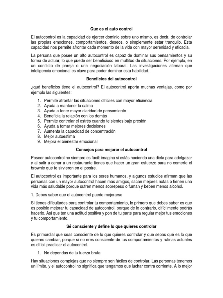 Mejora tu Autocontrol y Bienestar | PDF | Inteligencia emocional | Las ...
