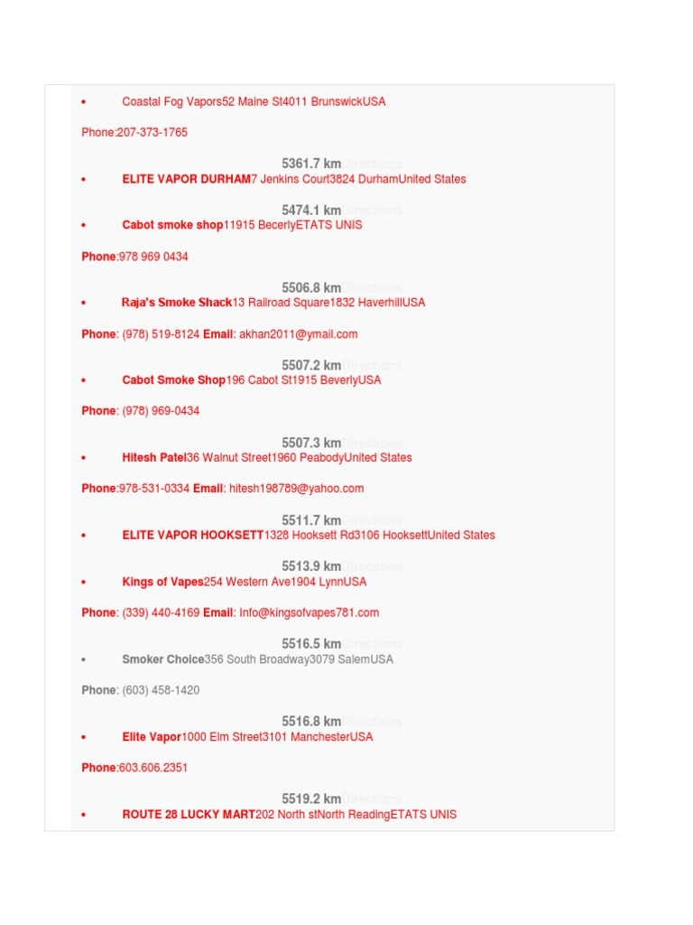 Smoke Shop Contact List and Details | PDF | Phases Of Matter