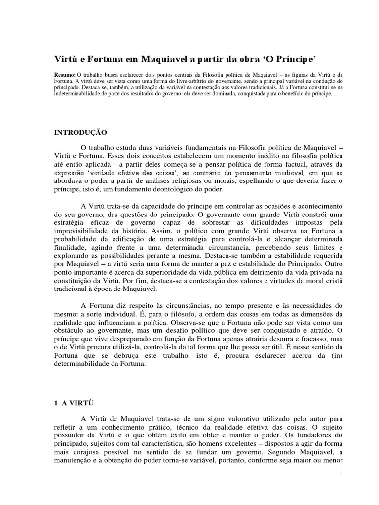 Virtù e Fortuna em Maquiavel | PDF | O Príncipe | Nicolau Maquiavel