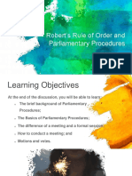 Robert's Rule of Order and Parliamentary Procedures