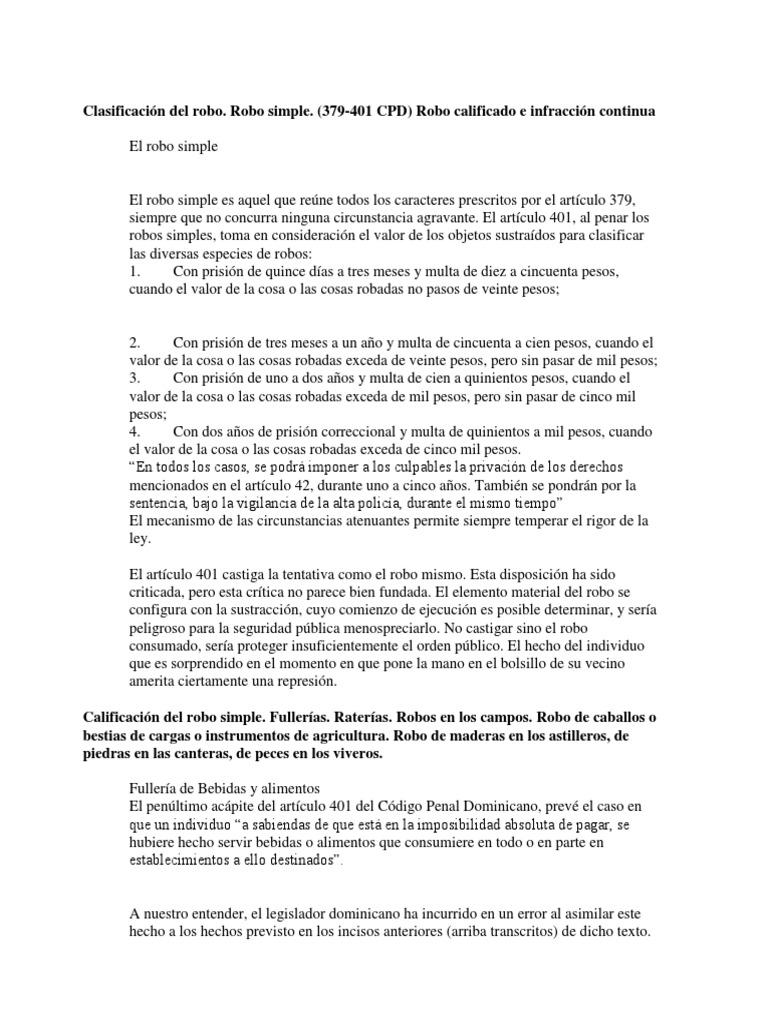 Unidad 2. Recurso 1. Lectura. El Robo Simple. 2018 | PDF | Robo ...