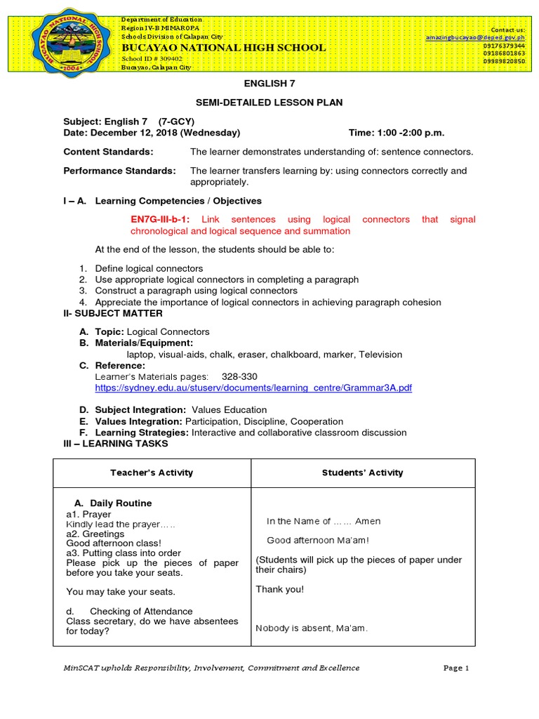 Lesson Plan on Logical Connectors | PDF | Verb | Grammatical Tense