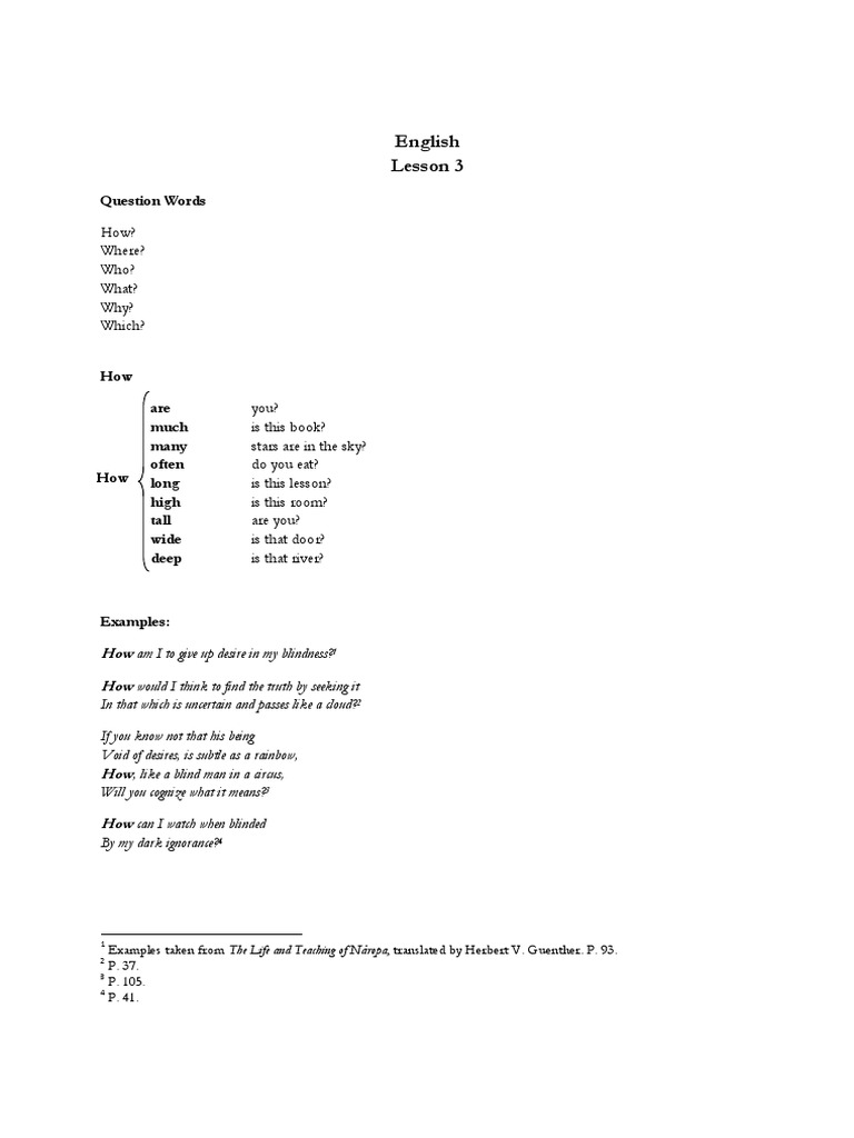 English Lesson 3: Question Words & Adjectives | PDF | Linguistics ...