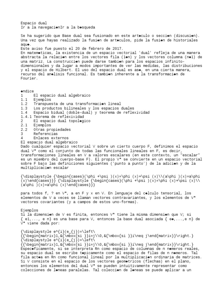 Espacio Dual | PDF | Espacio vectorial | Análisis funcional