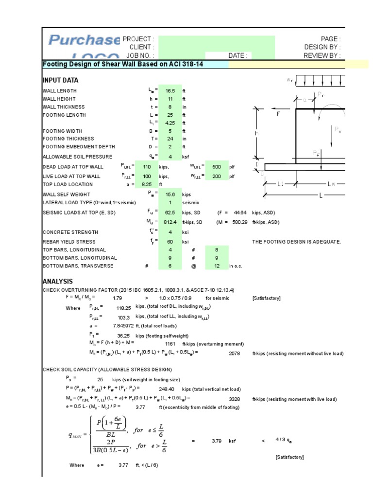 Shear Wall Footing Design ACI 318-14 | PDF | Building Engineering ...