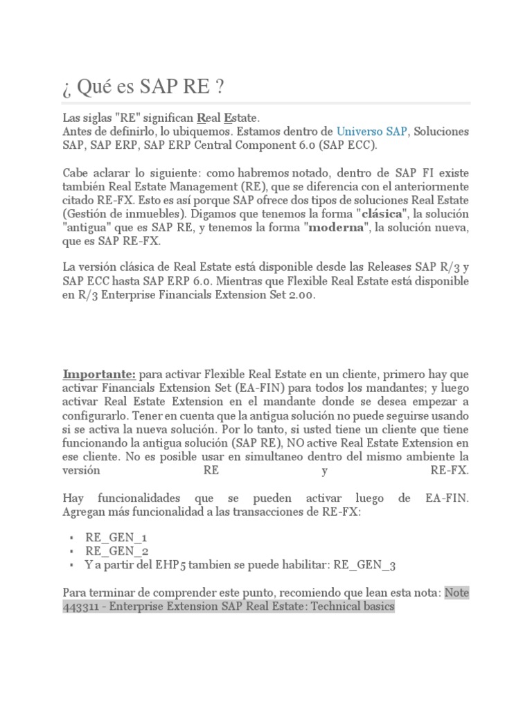 ¿ Qué Es SAP RE ? | PDF | Alquiler | Sap Se