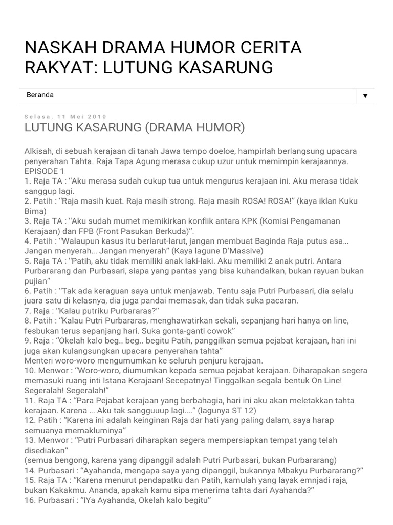 Teks Drama Lutung Kasarung Jurnal Siswa