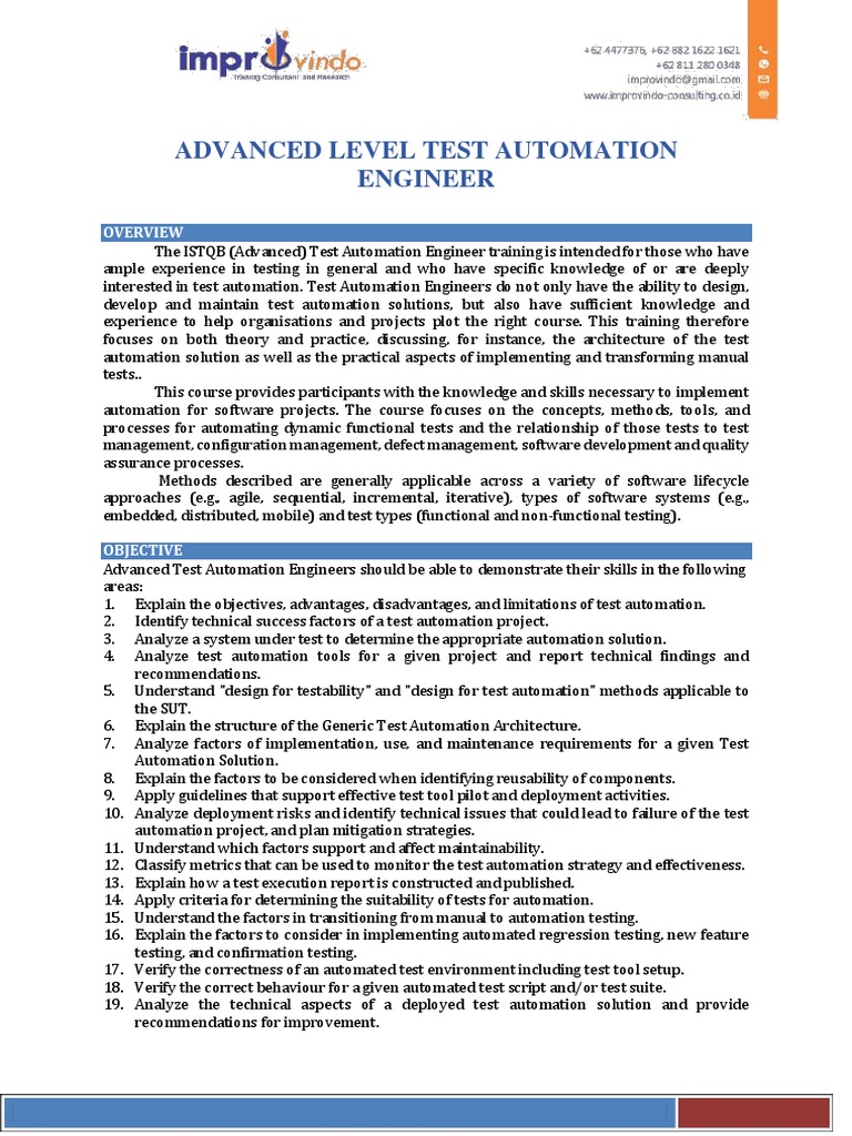 Advanced Level Test Automation Engineer | PDF | Software Testing ...