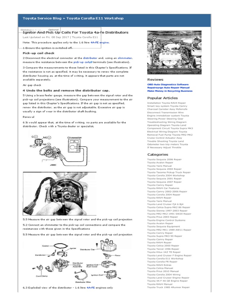 Checking and Renewing the PickUp Coils and Air Gap for the Toyota 4A
