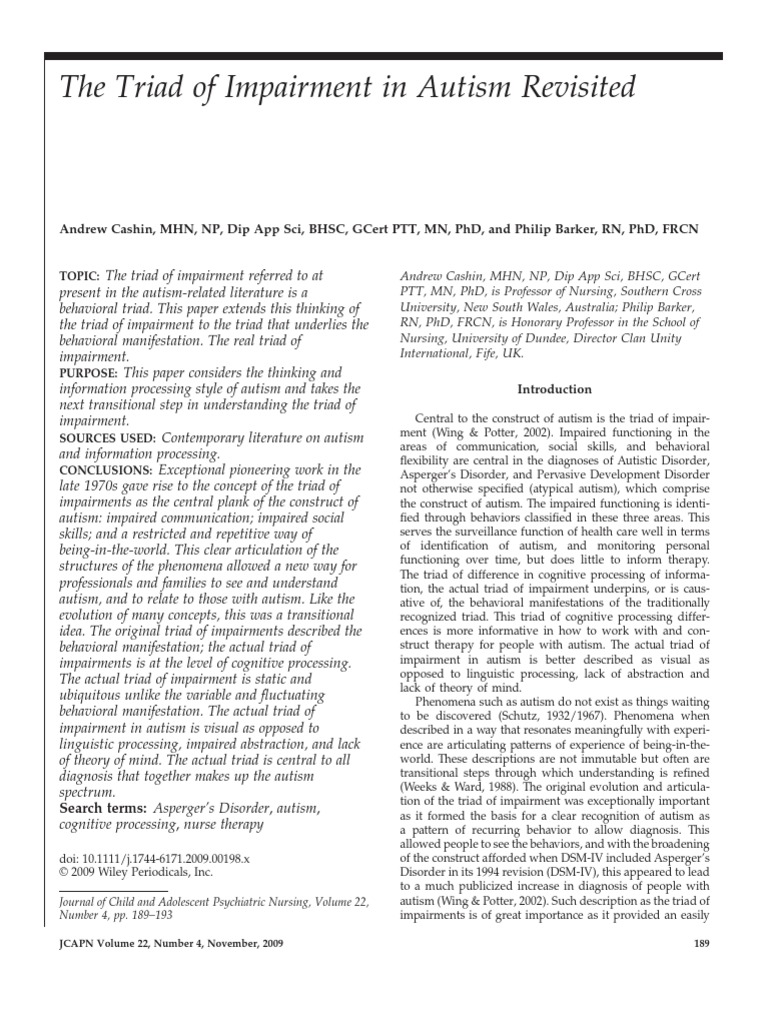 The Triad of Impairment in Autism | PDF | Autism | Asperger Syndrome