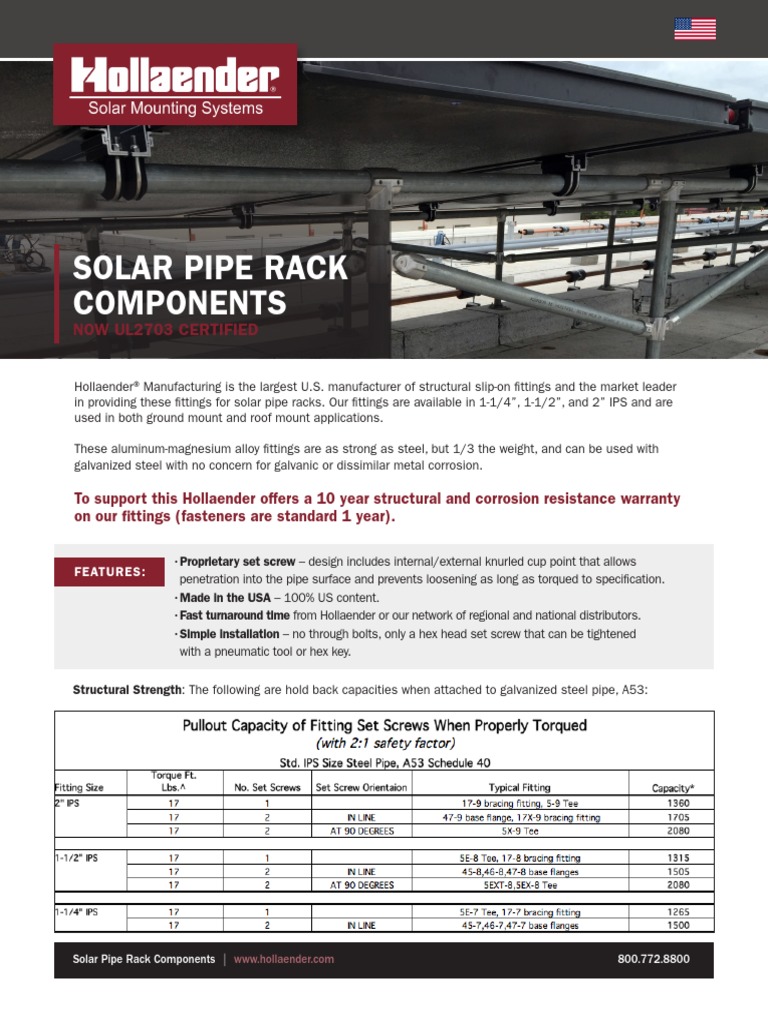 Solar Pipe Rack Components: Now Ul2703 Certified | PDF | Screw | Pipe ...