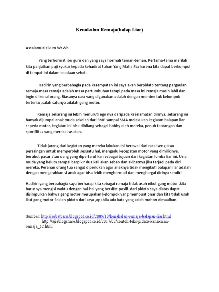 Contoh Teks Pidato Tentang Kenakalan Remaja Berbagi Teks Penting