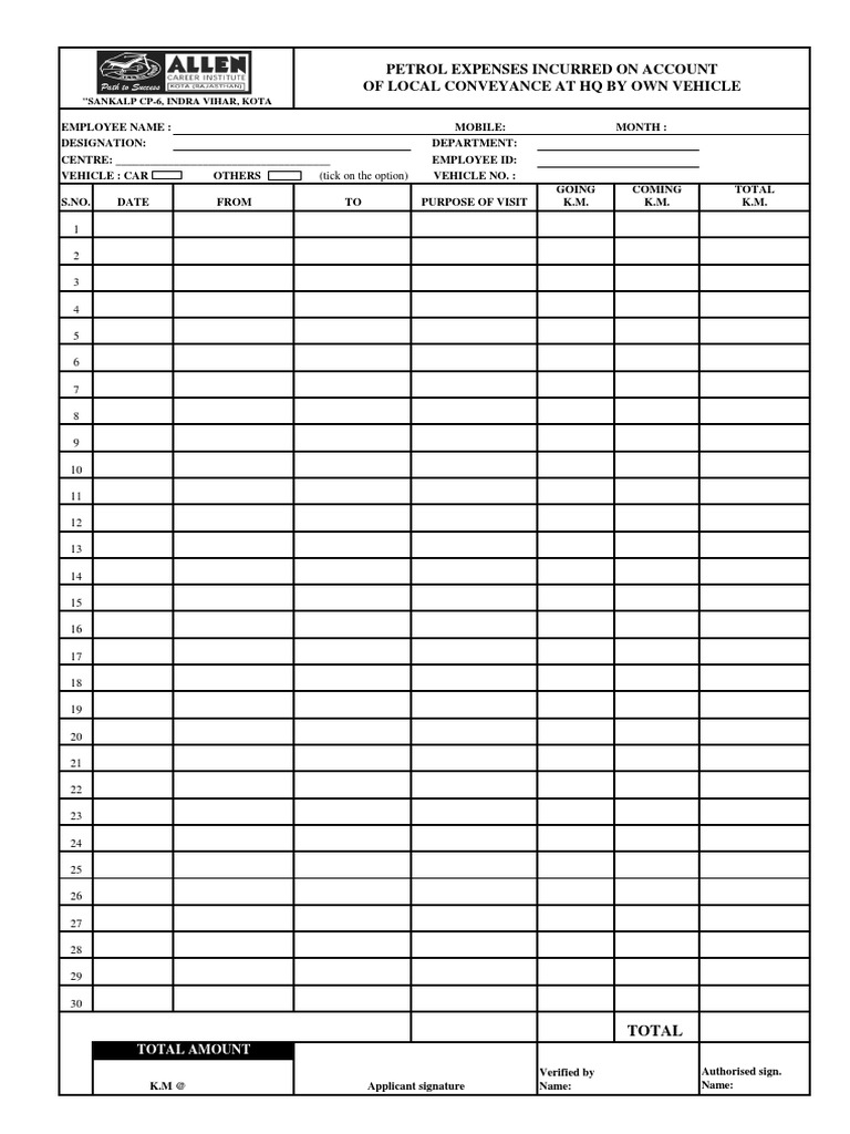 Fuel Expense Claim Form