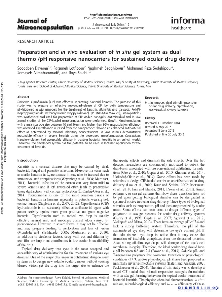 Preparation and in Vivo Evaluation of in Situ Gel System As Dual Thermo ...