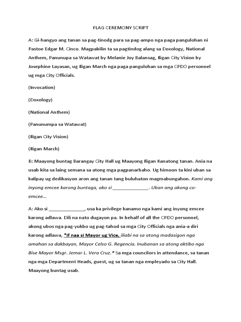 Flag Ceremony Script