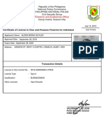 Philippine National Police Firearms License Certificate Details