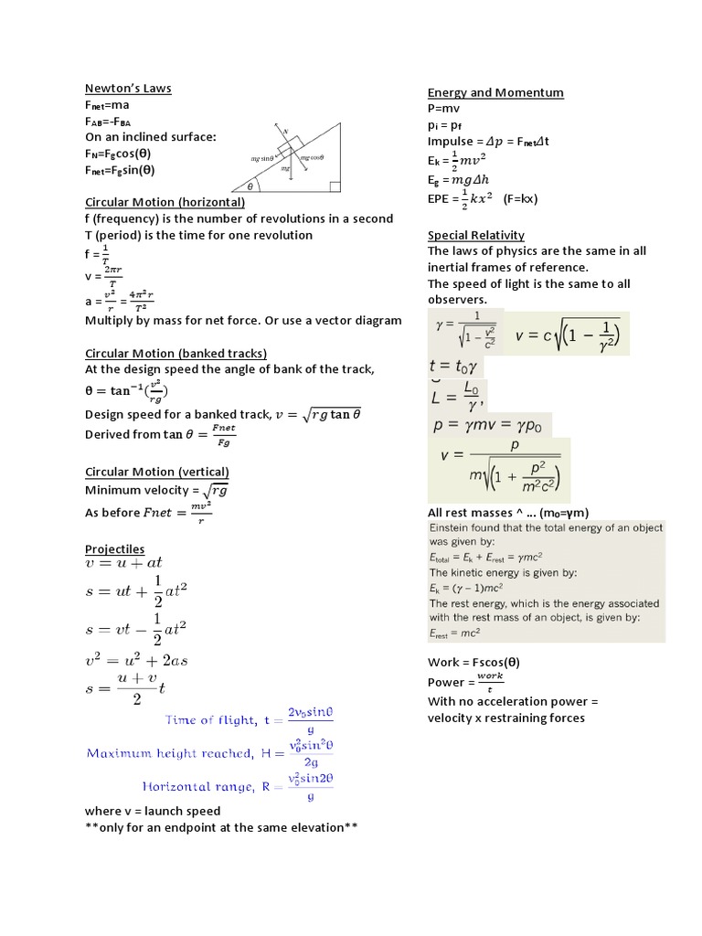 Physics Cheat Sheet Vce Unit 1 | PDF