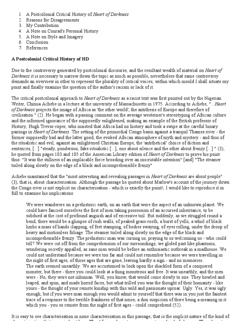 A Post Colonial Critical History of Heart of Darkness | PDF | Heart Of ...