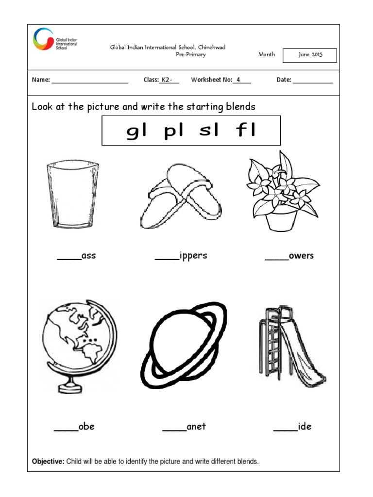 gl pl sl fl: Look at the picture and write the starting blends