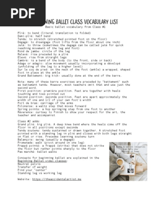 Ballet Vocabulary Ballet Class 1 2 Pdf