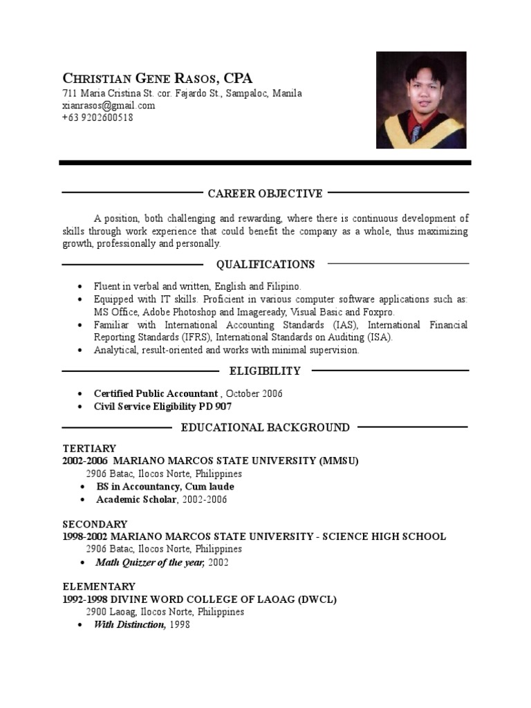 Resume Sample Pdf Accounting Philippines