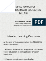 Modified Format Of: Outcomes-Based Education Syllabi