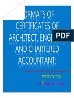 Formats of Certificates of Architect Engineer and Chartered Accountant
