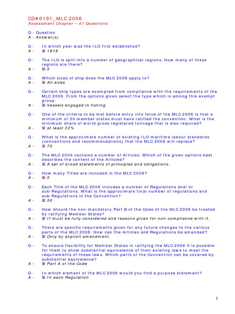 CD#0191 - MLC 2006: Assessment Chapter - 41 Questions | PDF ...