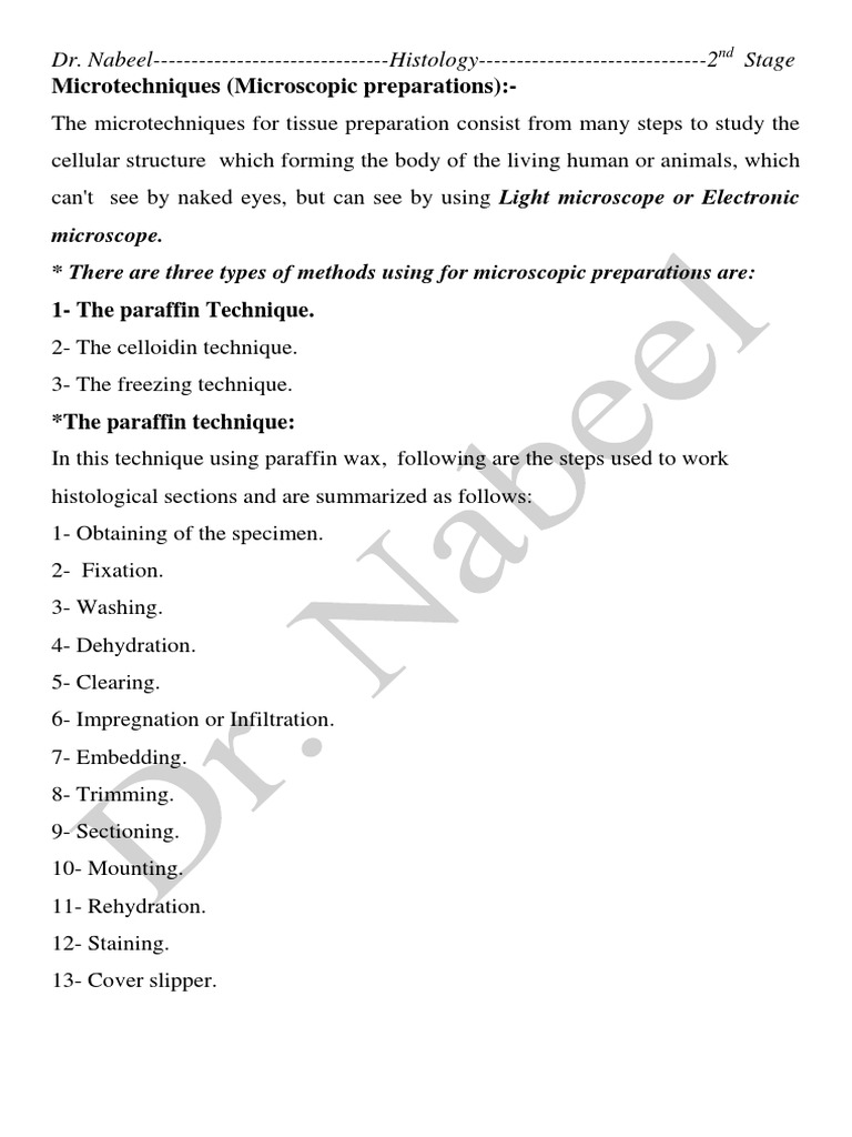 Histology Microtechnique Steps | PDF | Fixation (Histology) | Histology