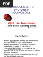 Introduction To Factoring Polynomials: MSJC San Jacinto Campus