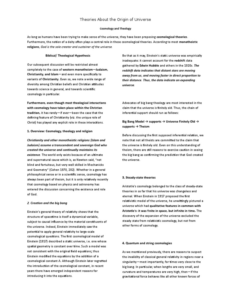 Theories About The Creation Of Universe Pdf Cosmology Universe