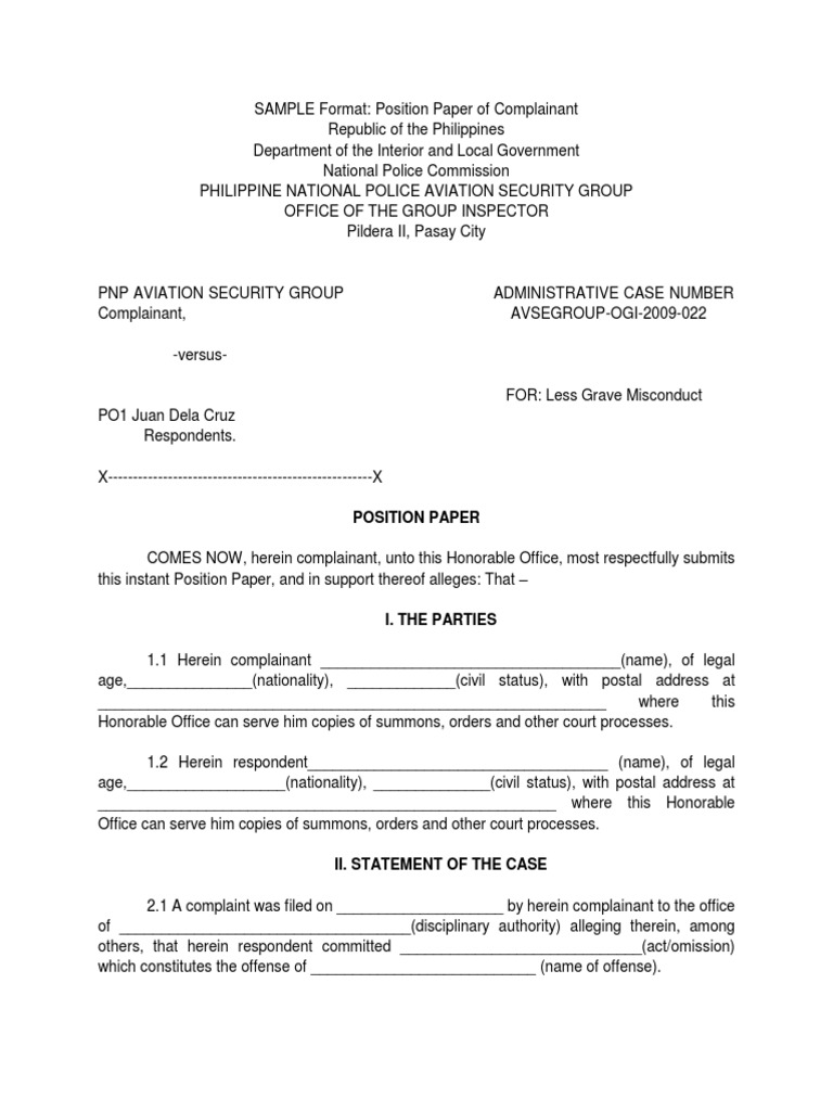 Format Position Paper Complainant | PDF | Judiciaries | Virtue