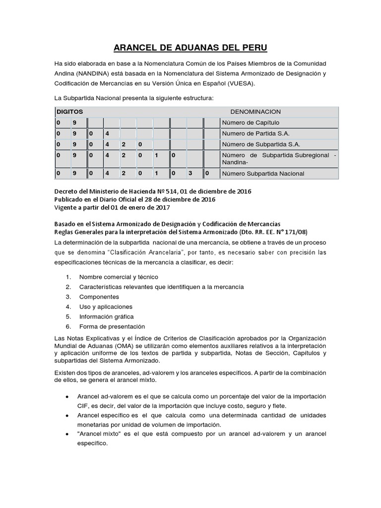 Estructura del Arancel Aduanero en Perú | PDF | aduana | Textiles