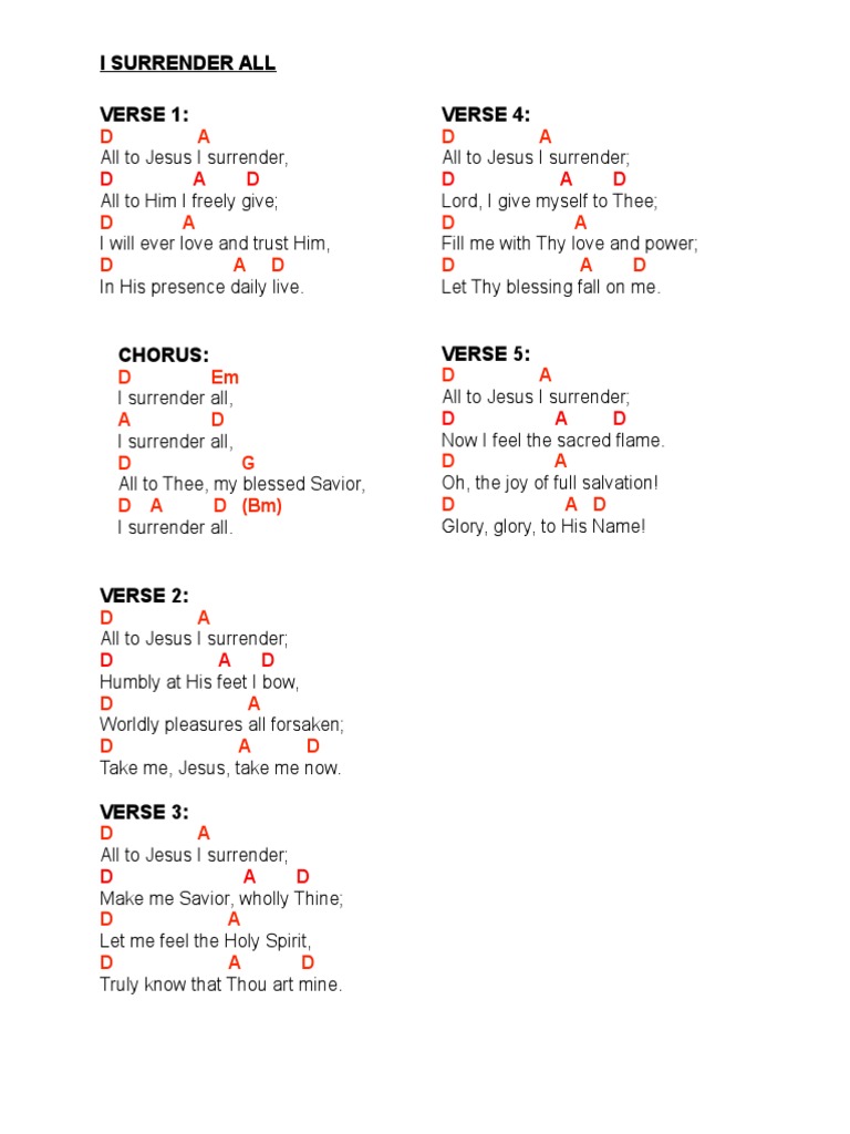I Surrender All - Chords and Lyrics | PDF