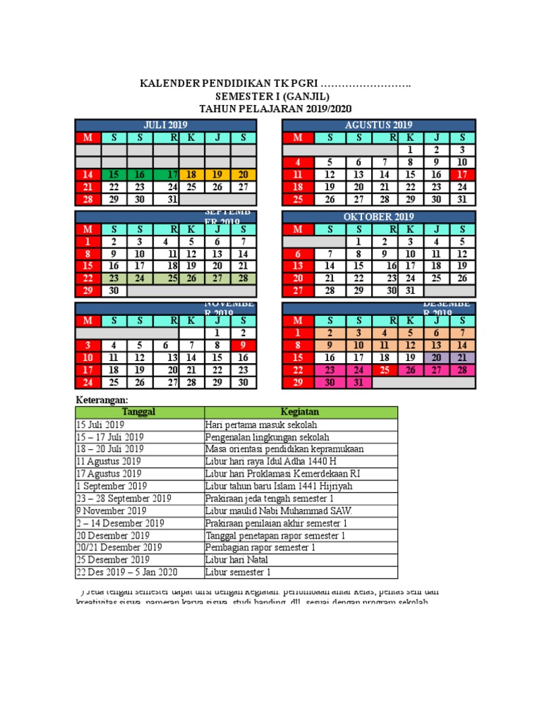 Kalender Pendidikan Paud - Homecare24