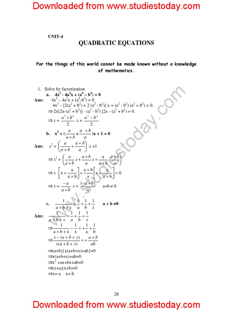 CBSE Class 10 Mathematics HOTs Quadratic Equations | PDF | Elementary ...