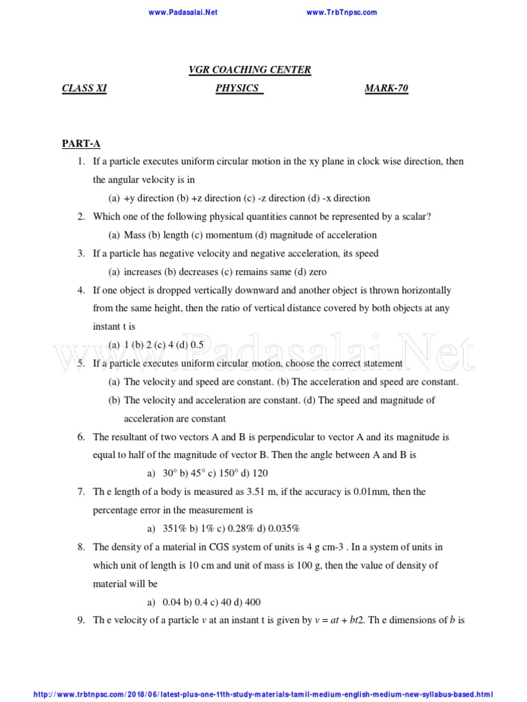 Class XI Physics Exam Questions | PDF | Acceleration | Velocity