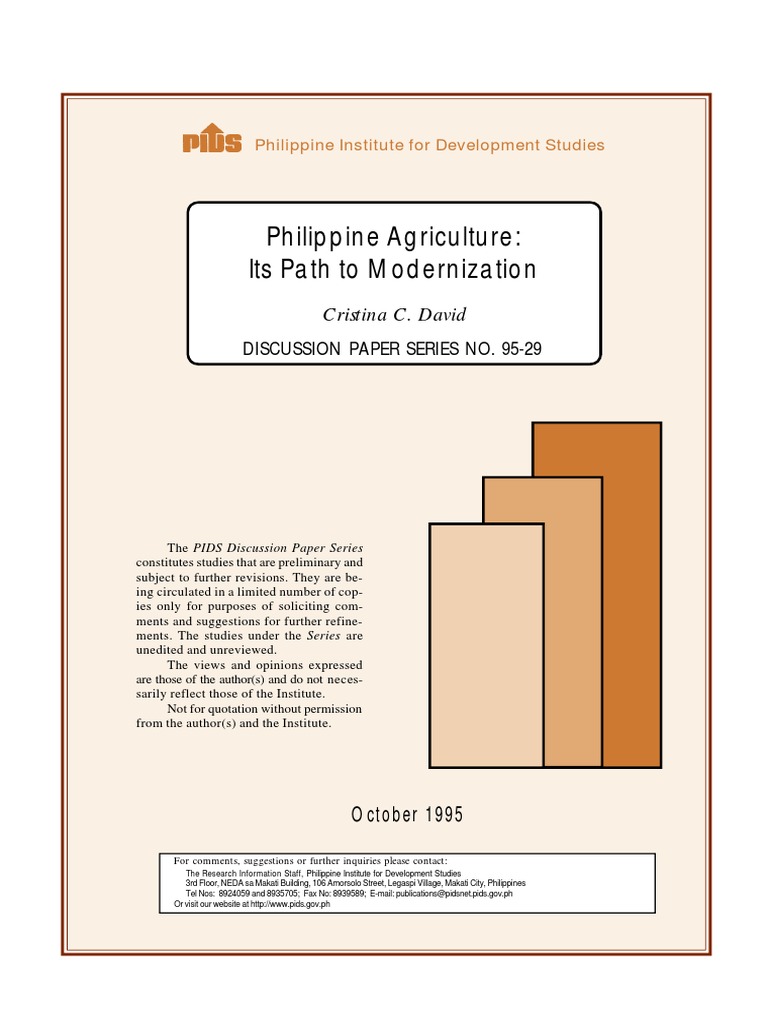 Philippine Agriculture: Its Path To Modernization: Cristina C. David ...
