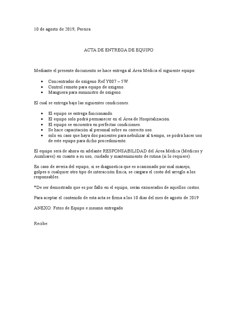 Acta de Entrega de Equipo Médico | PDF | Ciencia y matemáticas