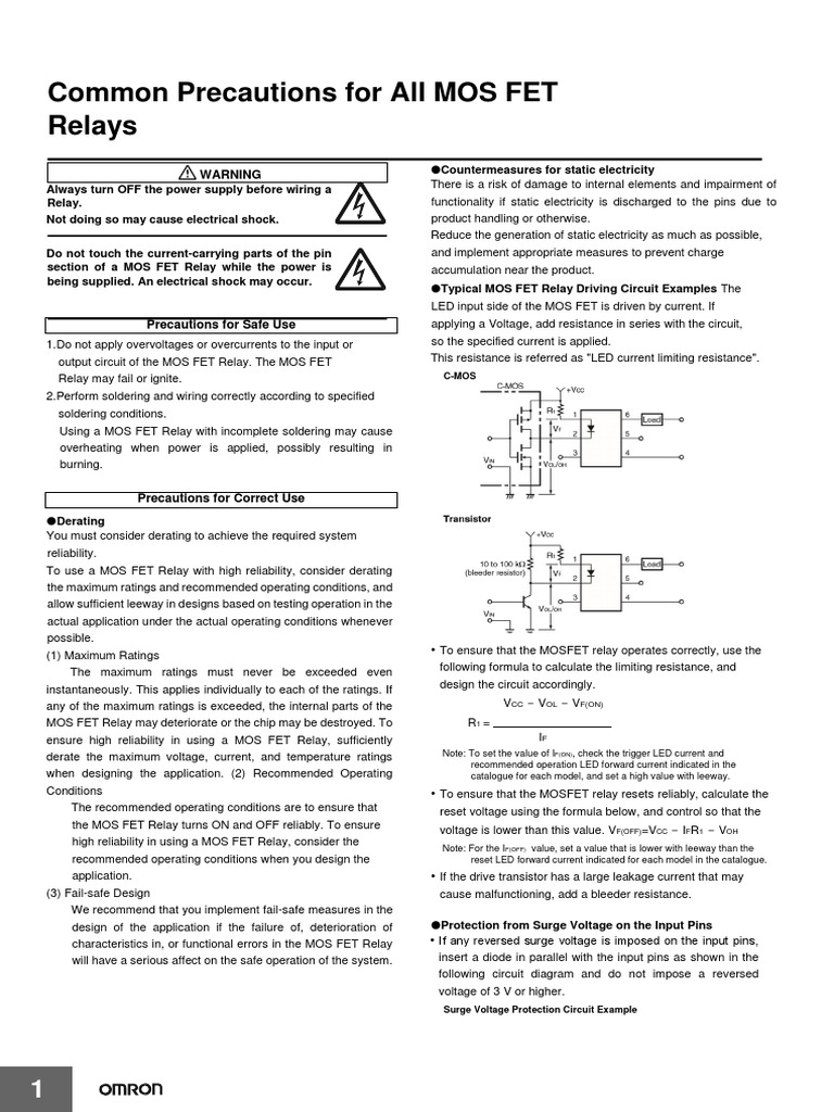 Common Precautions For All MOS FET Relays Warning PDF Mosfet Relay