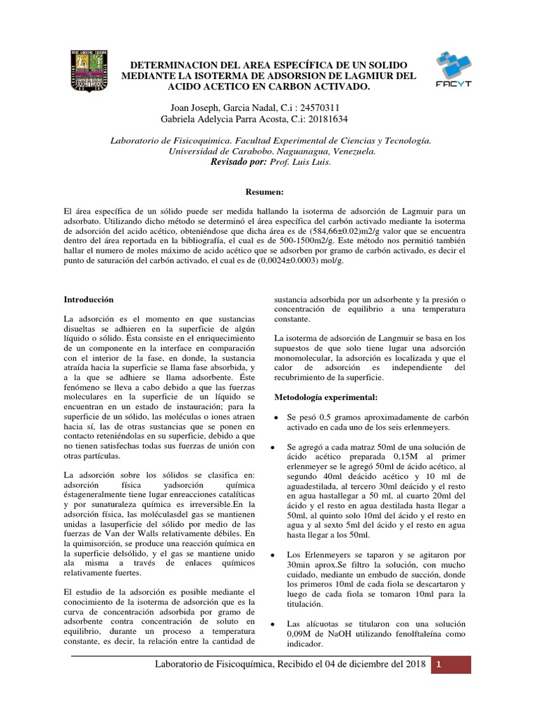 Determinacion Del Area Especifica de Un Solido | PDF | Adsorción ...